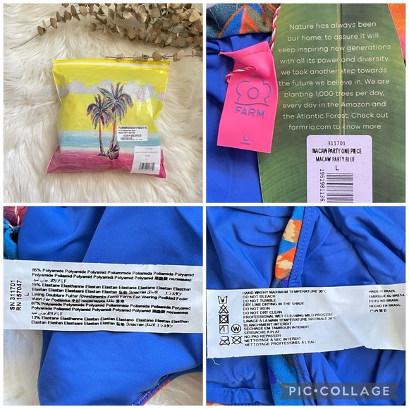 FARM Rio One Piece Swimsuit NWT Macaw Party in Party Blue Tropical Print Large - Picture 16 of 16